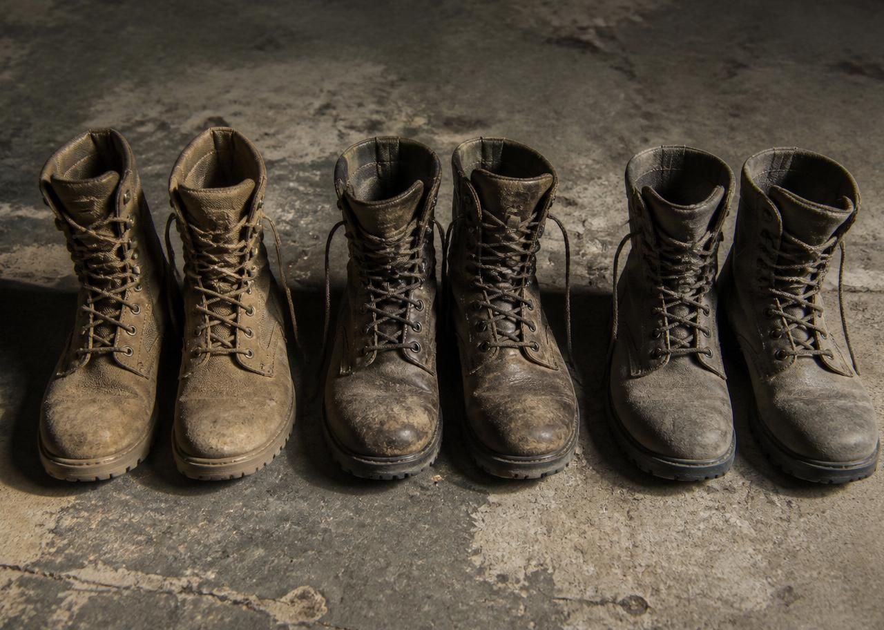 Two pairs of military combat boots side by side